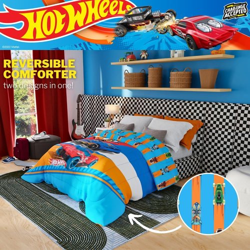 Franco Kids Bedding - Super Soft Microfiber Reversible Comforter | Twin/Full Size, Hot Wheels Design