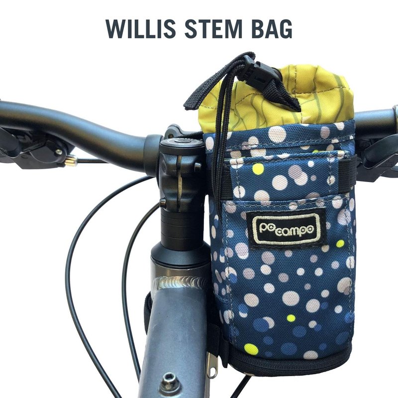 Po Campo Bags Bike Accessories – Willis Stem Bag – Bicycle Stem Pouch for Bike Handlebar Bag – Drawstring Feed Bag for Cycling and Bikepacking (Bubbly)