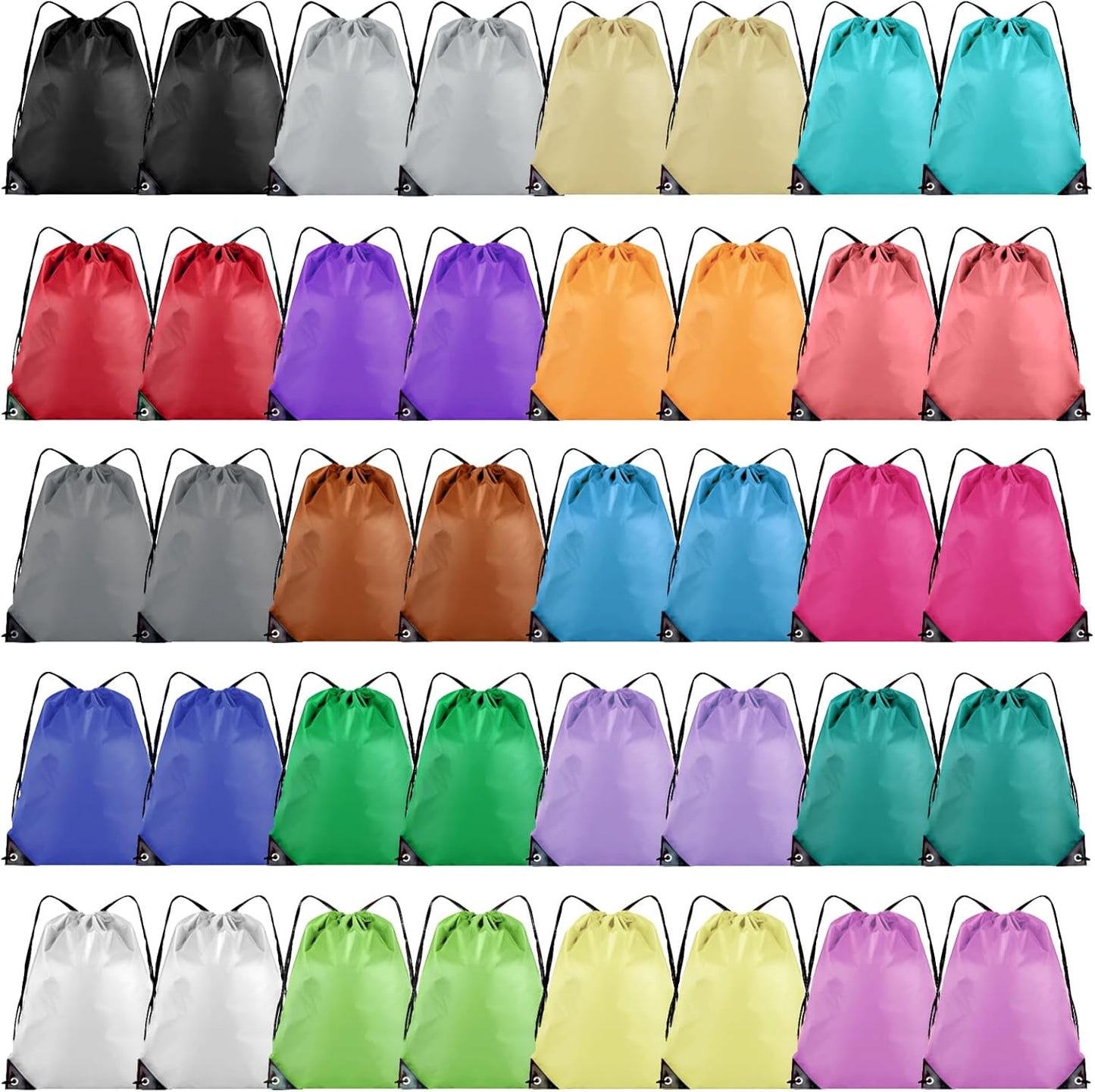 Skiennix 40-Pack Drawstring Backpacks - Versatile Cinch Sack Bags for Gym, Parties & Trips | 20 Colors
