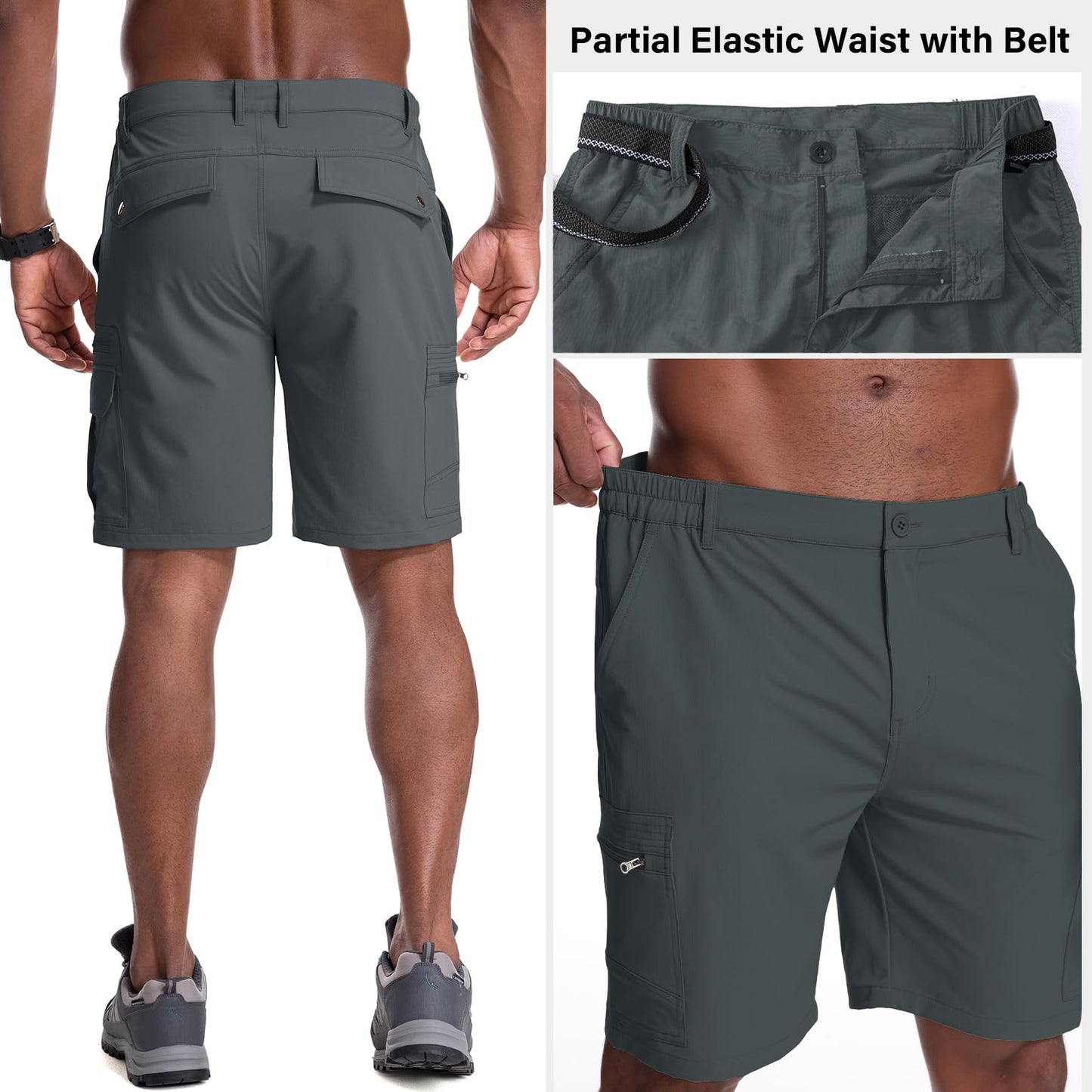 Jessie Kidden Mens Outdoor Casual Expandable Waist Lightweight Water Resistant Quick Dry Fishing Hiking Shorts (6222 Iron Grey 40)