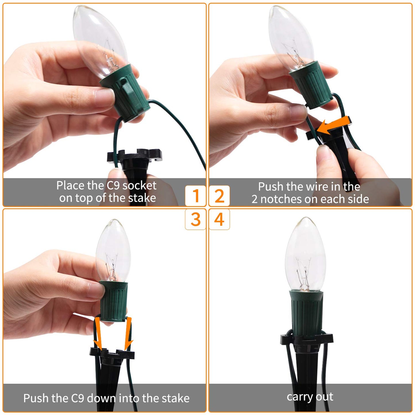 Brightown 4 Pack C9 Christmas Pathway Lights Outdoor - Total 102.8 FT C9 Walkway Lights with 80 Clear Bulbs, Connectable Christmas Light Outdoor Decoration for Lawn Holiday, Warm White