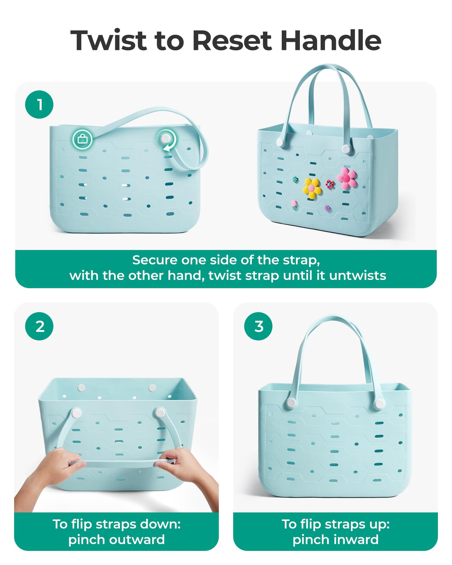 BAGSMART Beach Bag for Women, Water-resistant Rubber Tote Bag, Sandproof Vacation Essentials for Summer Swim Cruise Pool, Sky Blue, Large with Organizer Insert