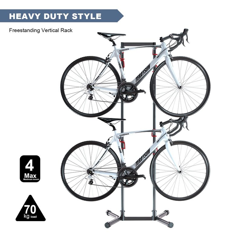 teraysun 4 Bike Horizontal Storage Rack, Heavy Duty No-Drill Indoor Garage Bike Organizer, 154 lbs Capacity for Mountain, Road & Hybrid Bikes