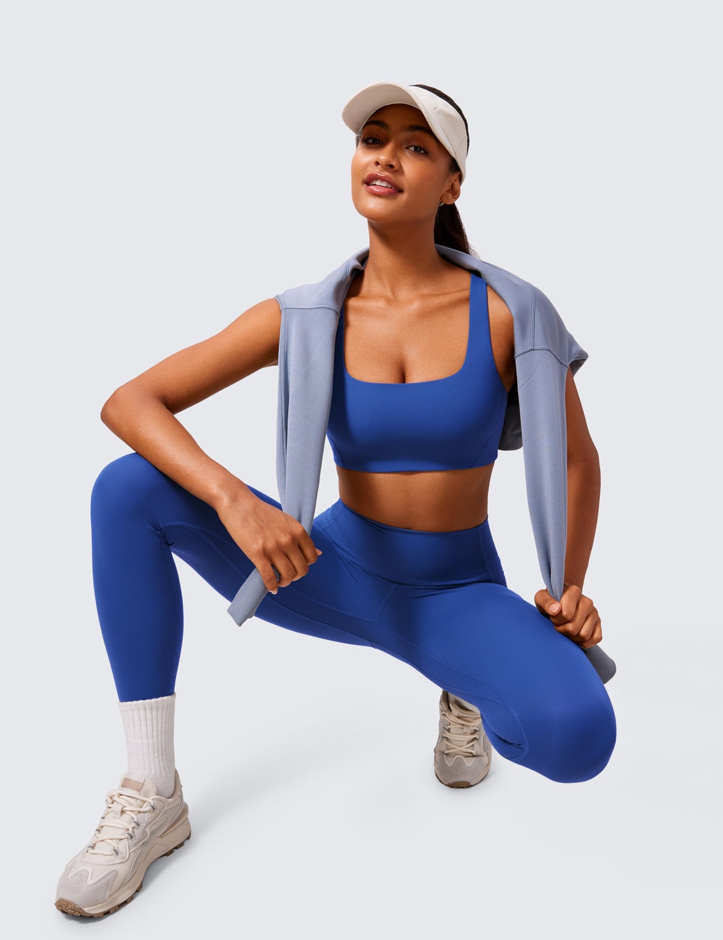 CRZ YOGA Butterlift Double Lined Square Neck Sports Bras for Women - Wireless V-Shaped Racerback Workout Yoga Top Non Padded Waves Blue Medium