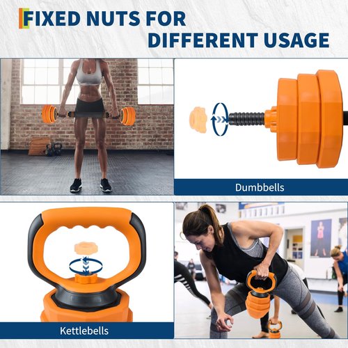 GarveeLife Dumbbell Set Adjustable,44 Lbs 4-In-1 Free Weights with Connector Used As Dumbbells, Barbells, Kettlebells, Push Up Stands，Orange