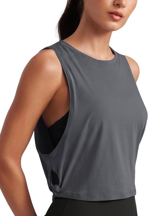 CRZ YOGA Pima Cotton Tank Top for Women - Loose Fit Sleeveless Workout Shirt | Athletic Yoga & Gym Wear