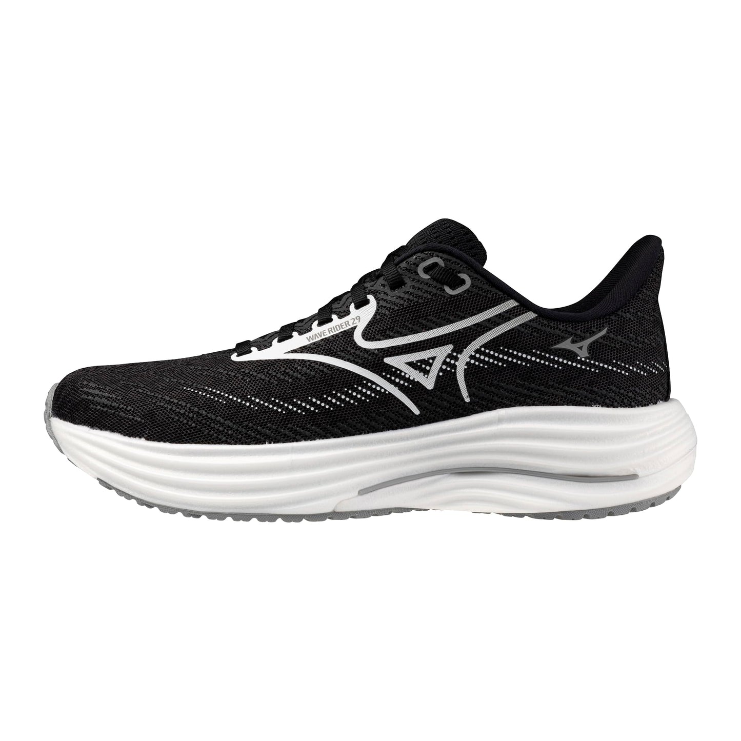 Mizuno Women's Wave Rider 29 Running Shoe, Neutral Road-Trail Shoe,Black Sand-White, US Womens 9.5