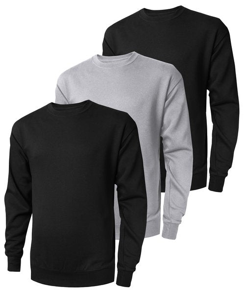 ZITY 3 Pack Mens Crewneck Sweatshirts Lightweight Long Sleeve Casual Pullover Moisture Wicking Sweatshirts for Men Black Black Grey,L