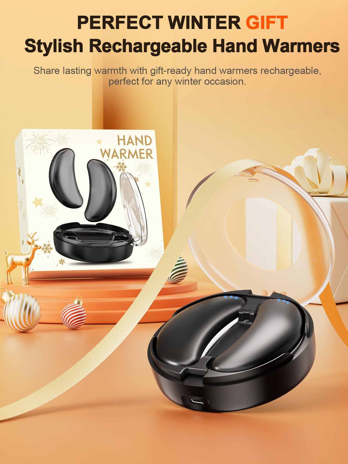 Hand Warmers Rechargeable with Charge Case, 2 Packs 10000mAh Electric Hand Warmer for 60H Safe Heat, Dual Sided 3 Settings Fast Heating Handwarmers Up to 131℉ for Valentine’s Day Gift, Hunting