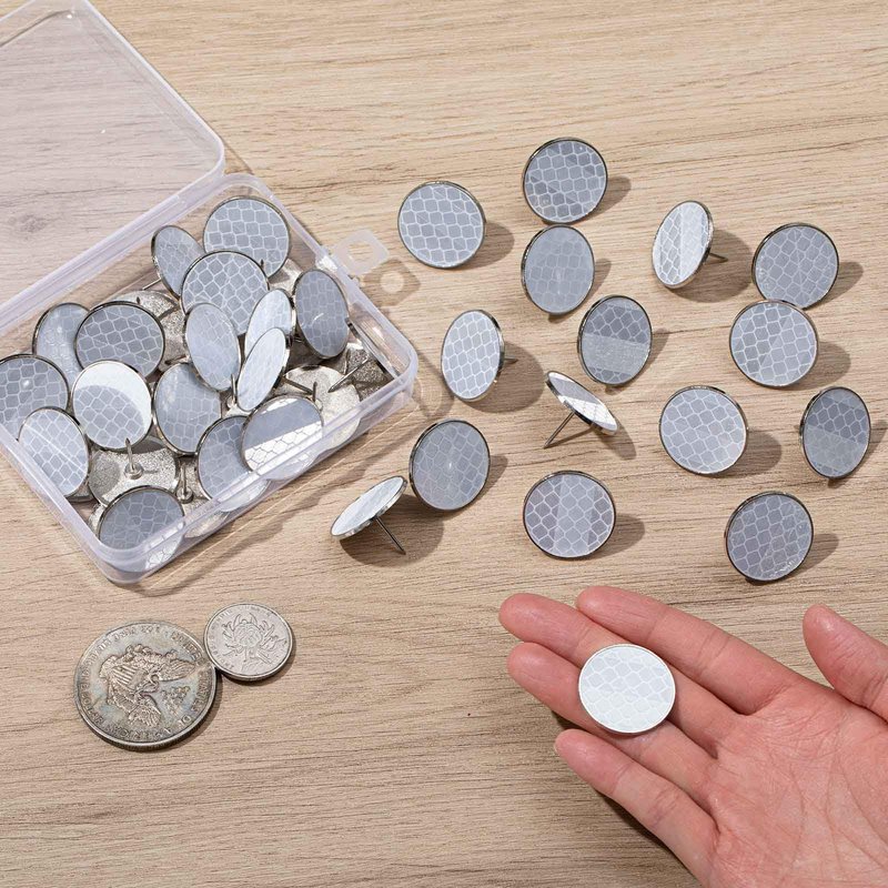 Seenelling 1 Inch Large Reflective Marking Trail Tacks Glow Tacks Reflective Thumb Mark for Hunting Hiking Camping Tree Stand, 50pcs, Silver