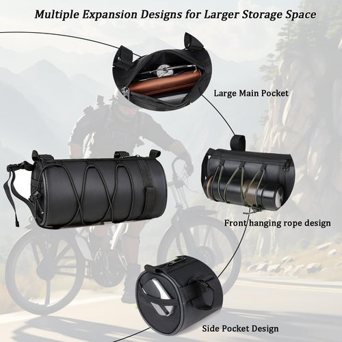 Suruid Bike Handlebar Bag, 2.7L Bicycle Frame Bag with Shoulder Strap, Waterproof Bike Front Bag Bicycle Accessories Storage Bag for MTB Road Bike