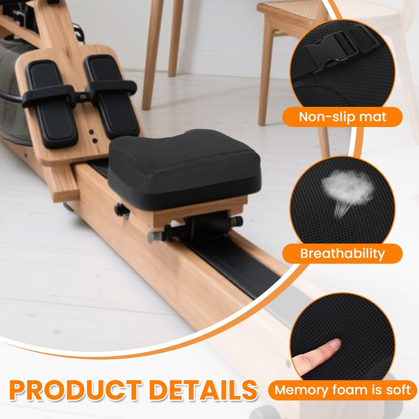 Rowing Machine Seat Cushion, Rowing Machine Seat Cushion Compatible with Concept 2 Rower, Hydrow, Peloton and More Rowing Machines, Concept 2 Rower Accessories(Black)