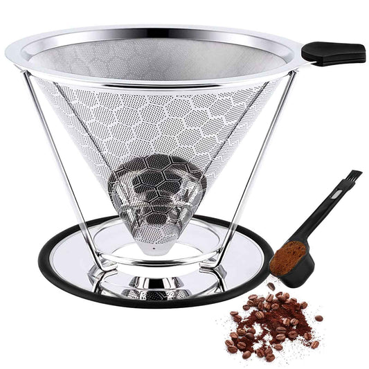 Gocoffun Pour Over Coffee Dripper, Reusable Cone Coffee Filter 1-4 cup, Stainless Steel Portable Coffee Filters Coffee Maker with Cleaning Brush for Home Office Travel Camping