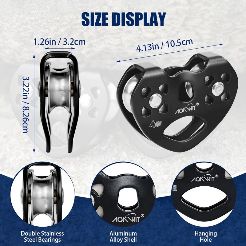 Zip Line Pulley 8-13mm Climbing Pulley Cable Rope Durable Aluminum Stainless Steel Roller Double Tandem Speed Dual Pulley 25KN for Backyard Zipline Hauling Rigging Mountaineering Rescue Climbing Gear