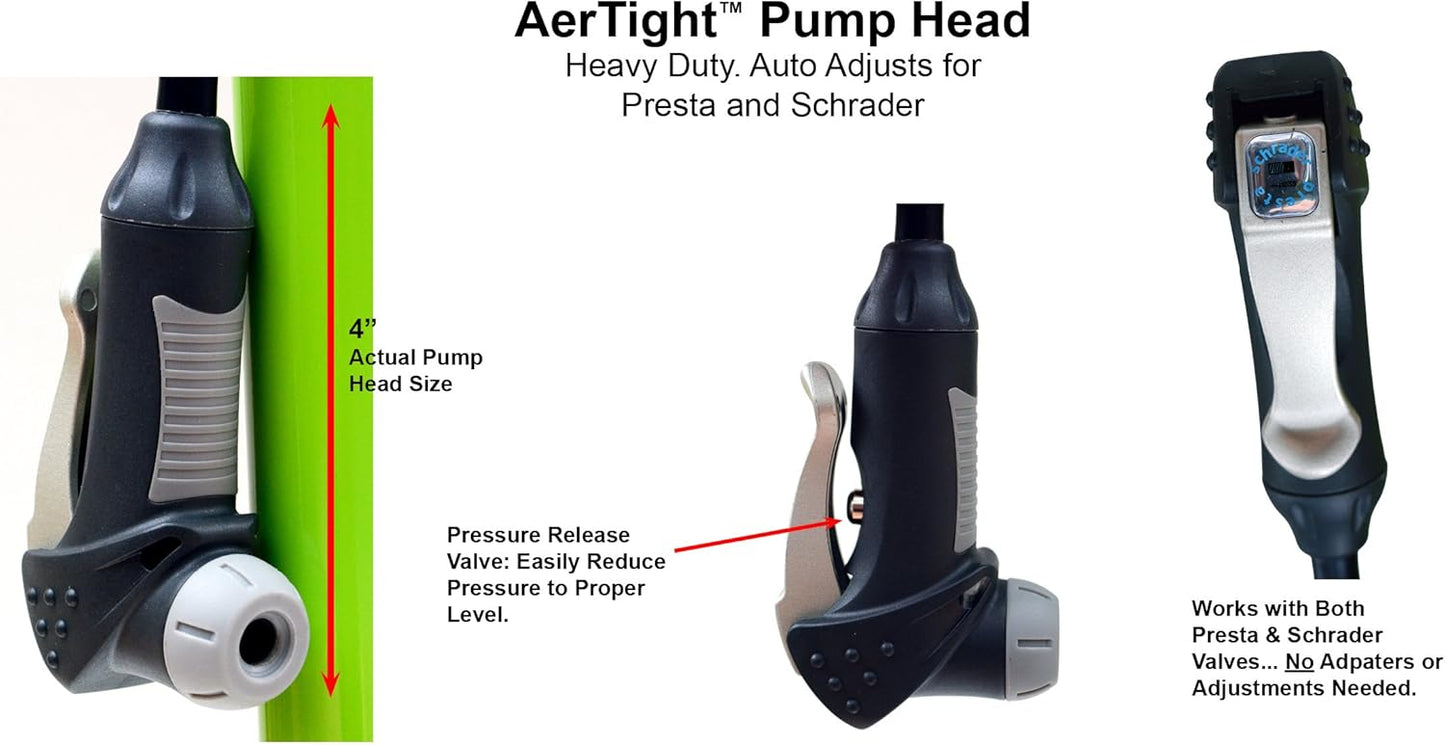 X-1000 Bike Pump - Unique AerTight Head for Easy Use with Presta & Schrader Valves - 160 PSI Pressure Gauge