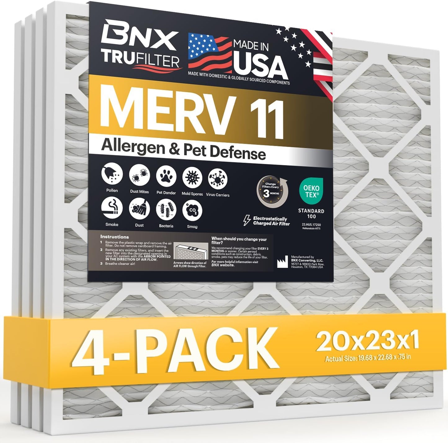 BNX TruFilter 12x12x1 MERV 8 Air Filters (6-Pack) - USA-Made Dust & Pet Defense for HVAC