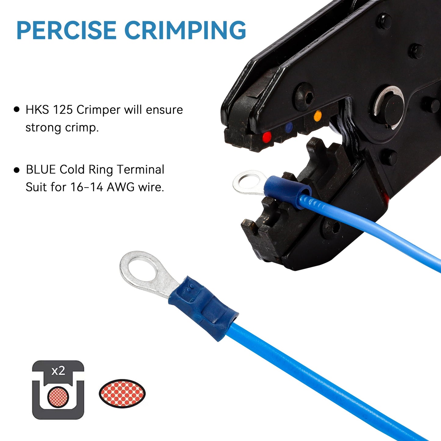 HKS 100PCS Insulated Ring Terminal #10 Blue 16-14 AWG - M5 - Tinned Red Copper - Electrical Wire Connector Kit Crimp PVC