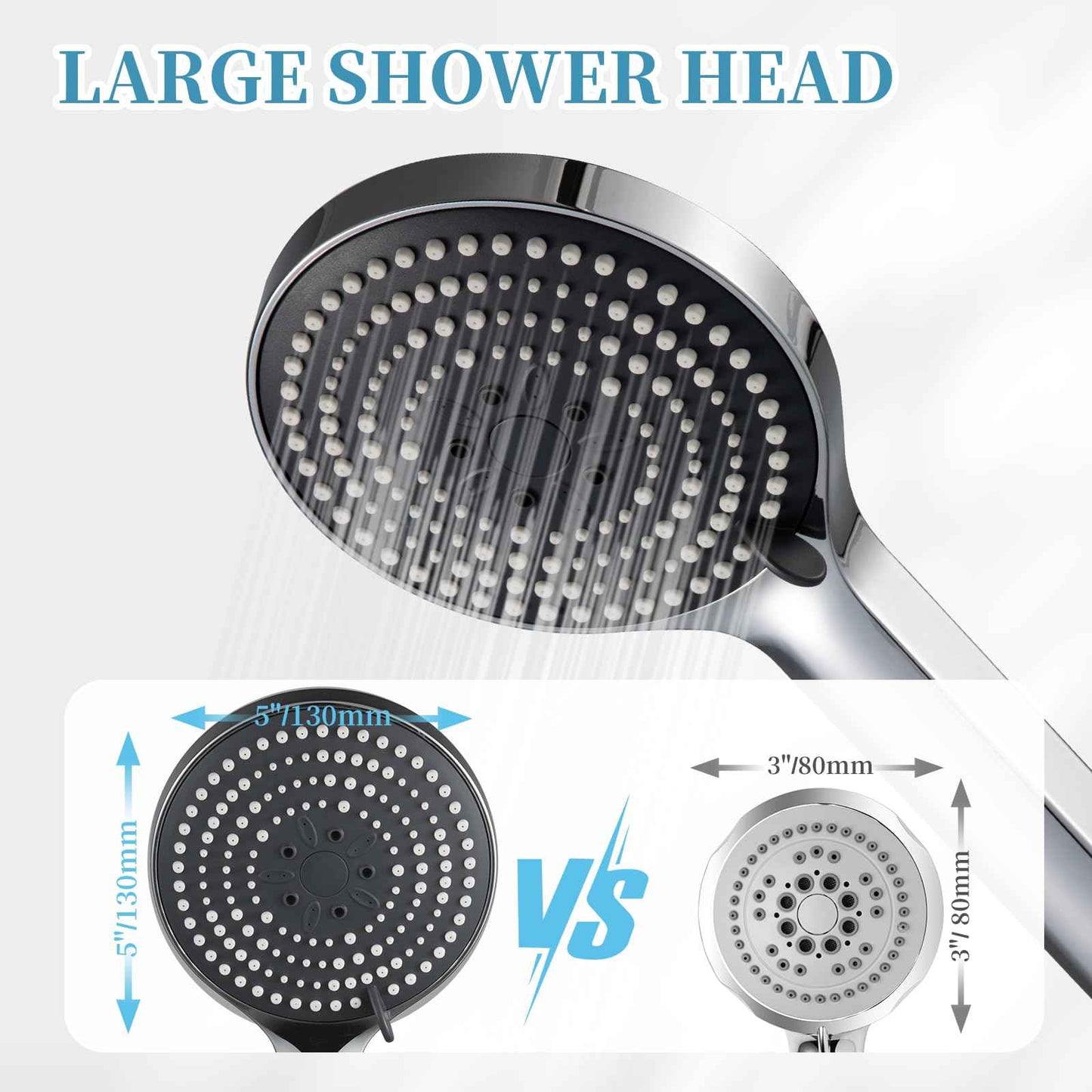 OFFO Handheld Shower Head Set, 6-Mode High Pressure Handheld Sprayer with 60 in Stainless Steel Hose & Holder, High Flow Large Powerful Boosting Handheld Showerhead for Low Water Pressure, Chrome