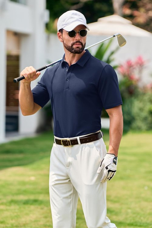 Cotrasen Men's Polo Shirt - Short Sleeve Cotton Pique with 3 Buttons | Classic Fit Golf T-Shirt