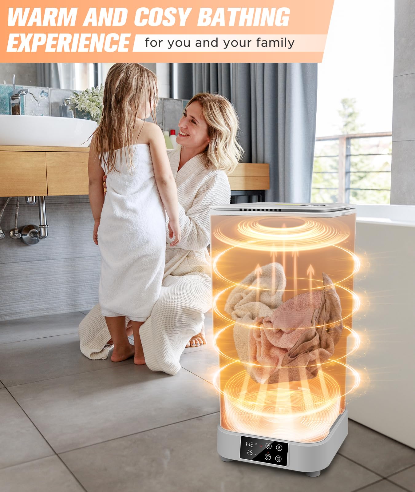 SakerPlus Towel Warmer, 30L Heated Hot Towel Warmer,Large Towel Warmer for Bathroom, Luxury Towel Warmer Bucket with Time Setting, Retractable Portable Towel Warmer for SPA, Home, Countertop, Floor