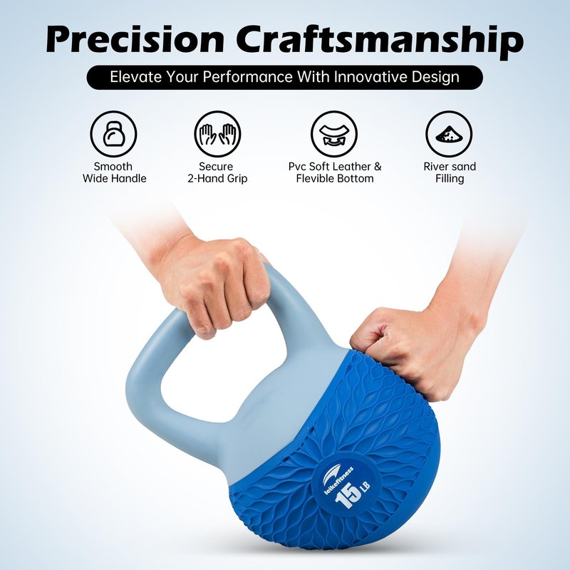 Leikefitness Soft Kettlebells,Anti-Slip Grip Weight for Women and Men,Cushioned Impact-Safe Strength Training Kettlebell,Home workout (Blue-15lb)