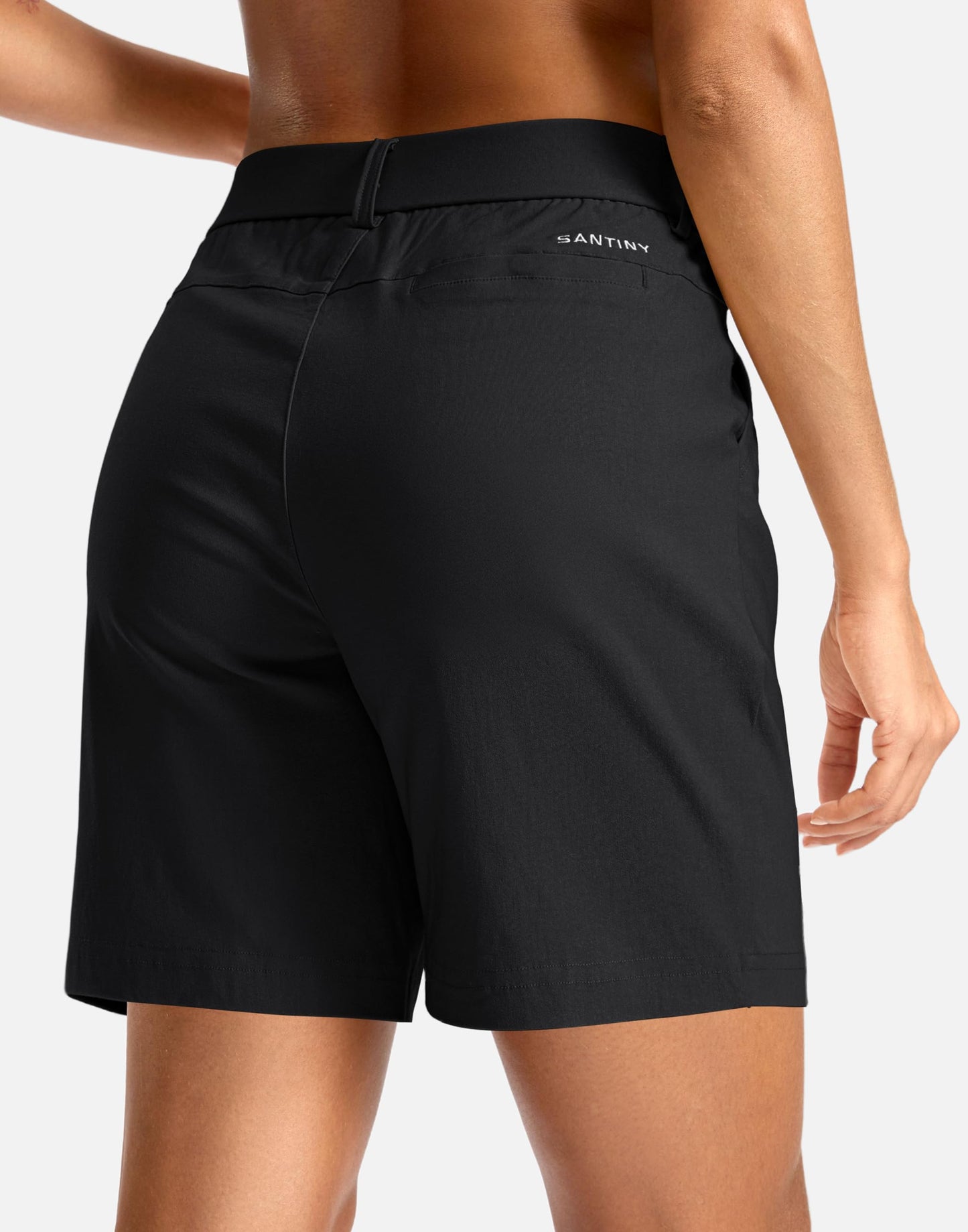 SANTINY Women's 5"/7" Hiking Golf Shorts Quick Dry Stretch Casual Work Shorts with Pockets for Women Walking Travel Summer (Black_L)