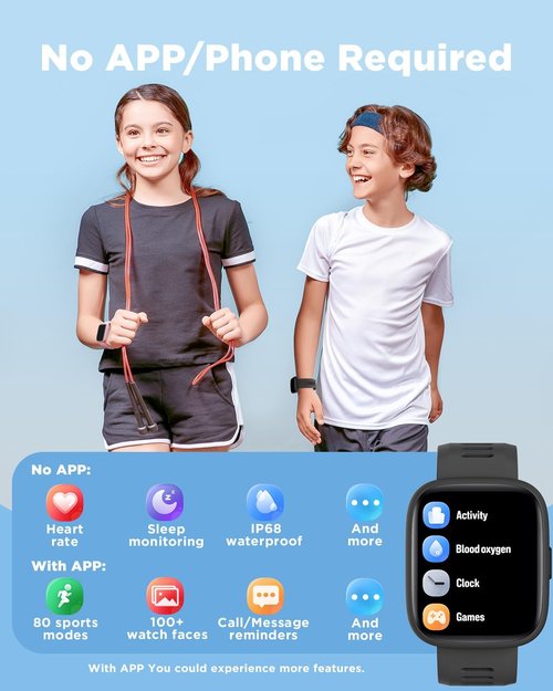 BIGGERFIVE Smart Watch for Kids - 1.8" Fitness Tracker with Heart Rate Monitor & IP68 Waterproof | Fun Games for Ages 5-16