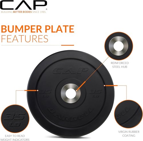 CAP Olympic Bumper Plate Weight Set - 2-Inch | 100-370 lbs | Available in Multiple Colors | Optional Storage Rack