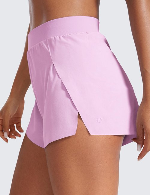CRZ YOGA V Split Running Shorts for Women 2.5" - High Waisted Workout Athletic Gym Track with Liner Breathable Quick Dry Vita Pink Medium