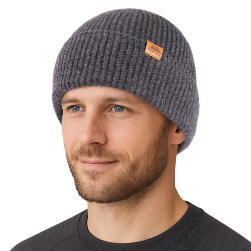 TOP-EX 100% Merino Wool Beanie Warm Winter Hat for Men & Women – Stretchy Thermal Knit Cap for Hiking Golf Running Travel Outdoor Grey L/XL