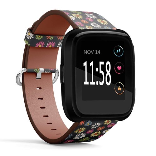 Compatible with Fitbit Versa, Versa 2, Versa Lite - Quick Release Leather Wristband Bracelet Replacement Accessory Band - Colorful Big Daisies