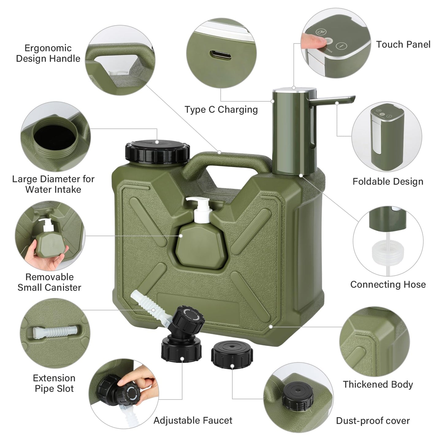 Bilbear 3.2 Gallon Water Container with Spigot,Water Jug with Touch Control Water Pump,Rechargeable Water Dispenser Pump‌,Portable Camping Water Tank Emergency Water Storage for Outdoor Picnic Hiking