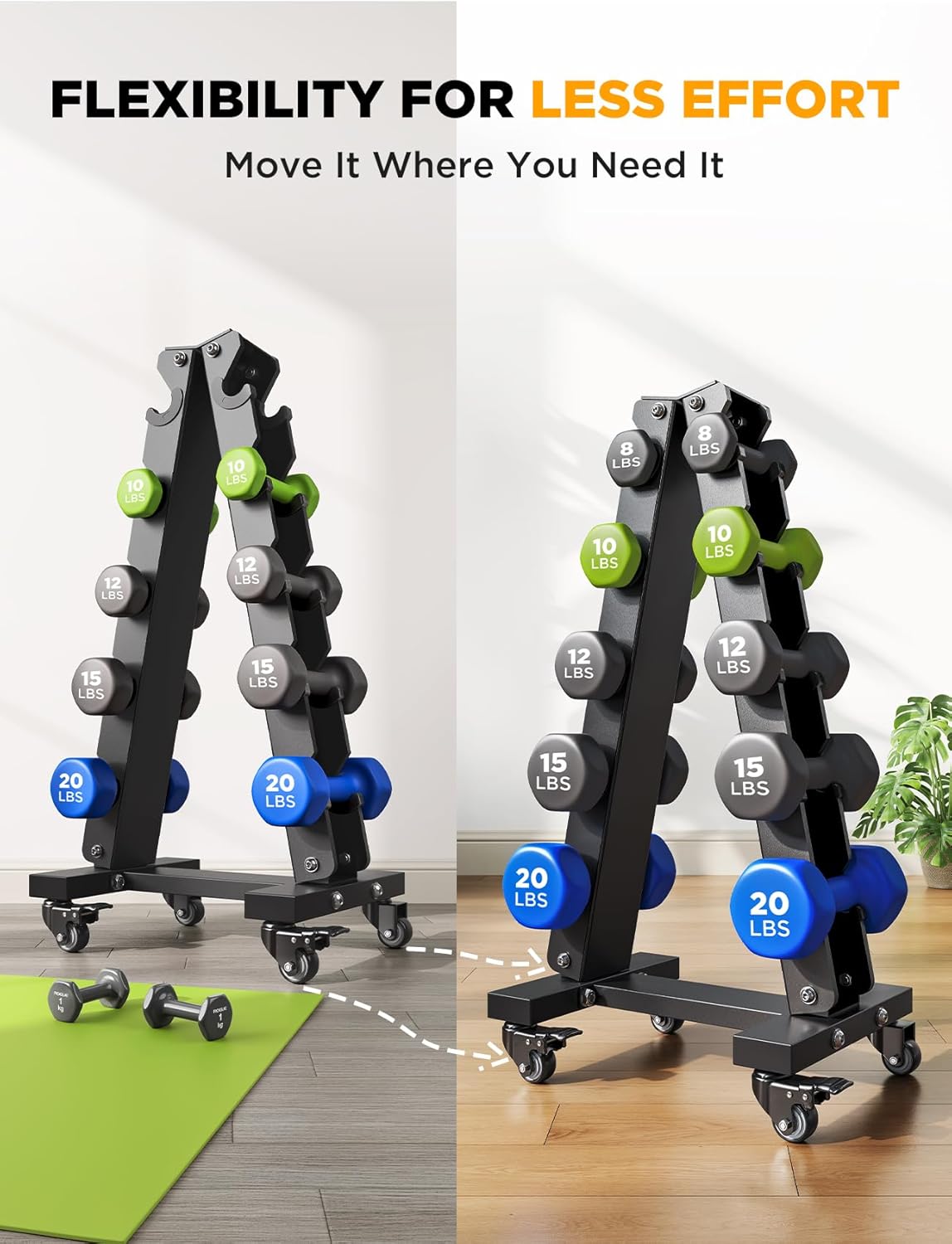 YOLEO Dumbbell Rack - Heavy Duty 3 & 5 Tier Weight Storage Organizer | Space-Saving Home Gym Stand - 1100LBS Capacity