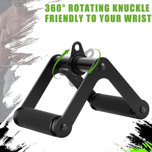 Double D Row Handle | LAT Pulldown Attachment with Comfort Rubber Grip - 1.3 Inch Diameter for Home Gym