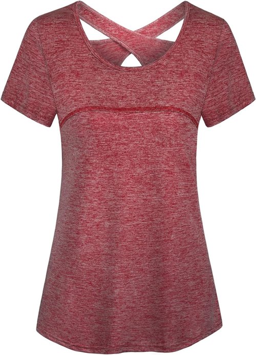 Kimmery Women's Criss Cross Back Yoga Shirt - Short Sleeve Round Neck | Stylish & Comfortable Fit