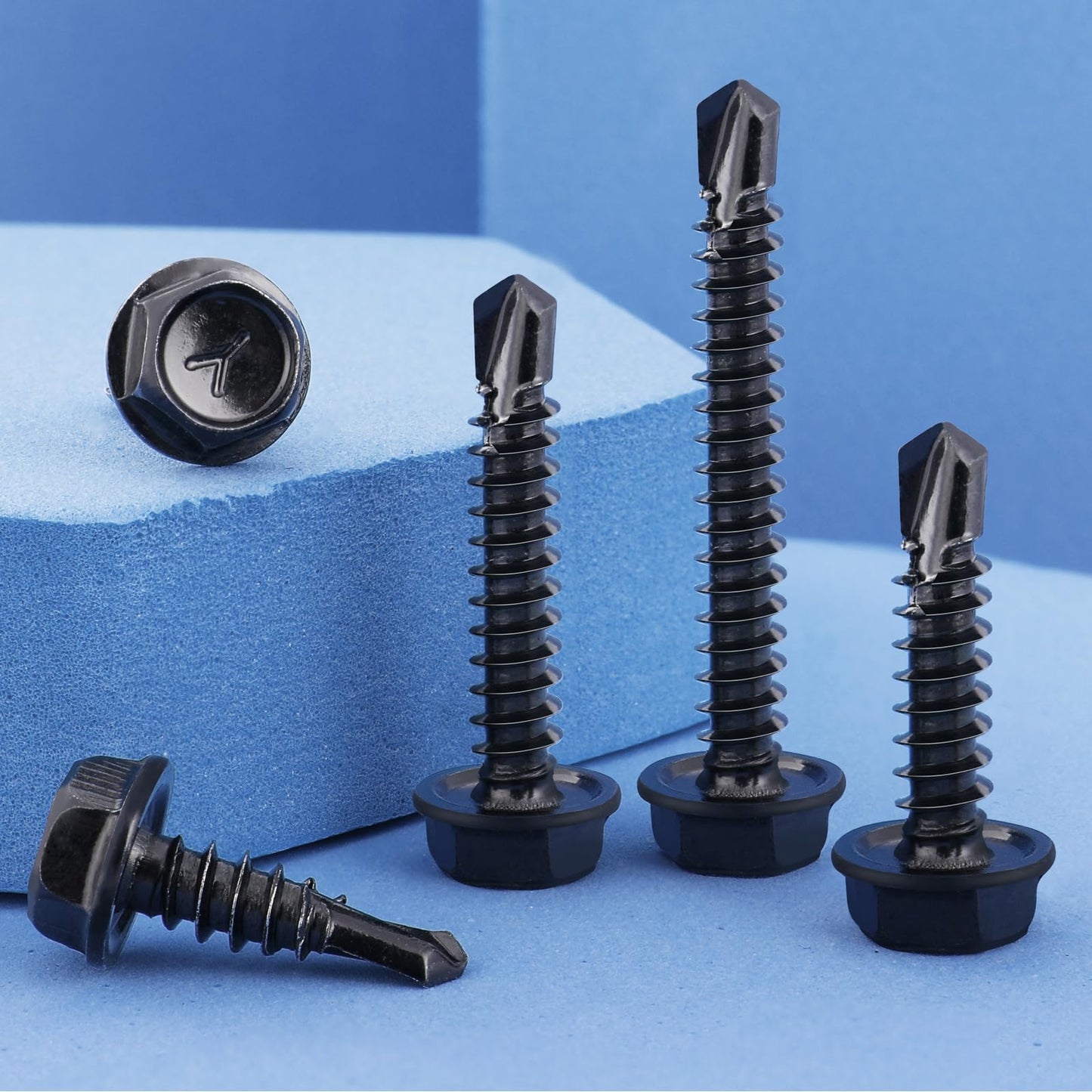 VGBUY 220Pcs #8 x 1/2" Self Drilling Screws for Metal,410 Stainless Steel Black Zinc Plated,Self Tapping Sheet Metal Screws,Hex Washer Head