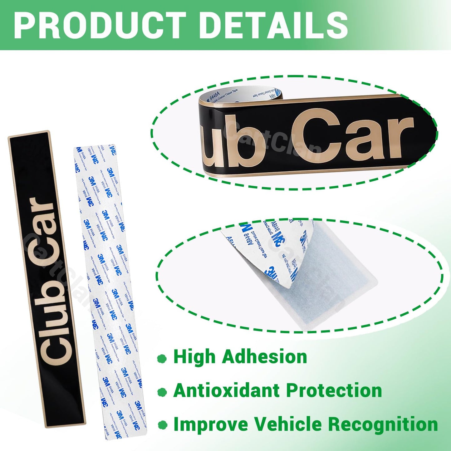 CartClan Golf Cart Emblem Sticker, Golf Cart Black Gold Decal Suitable for Club Car Precedent Golf Carts, Name Plate for Club Car Precedent Size 15.74" x 2.24", OEM#: 102502601/103816601