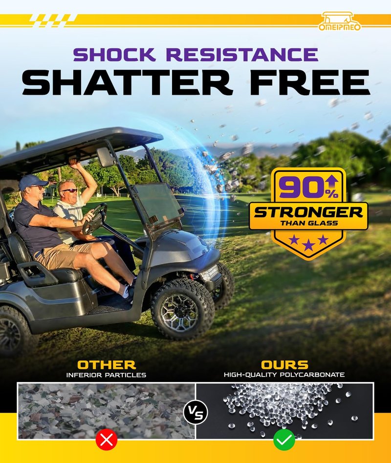Club Car Precedent Windshield, Heavy Duty Hinge Golf Cart Windshield for Precedent/Tempo/Onward 2004-UP, Club Car Windshield Foldable, Anti-UV&Impact Resistant, 5MM Thick PC Material (Tinted)
