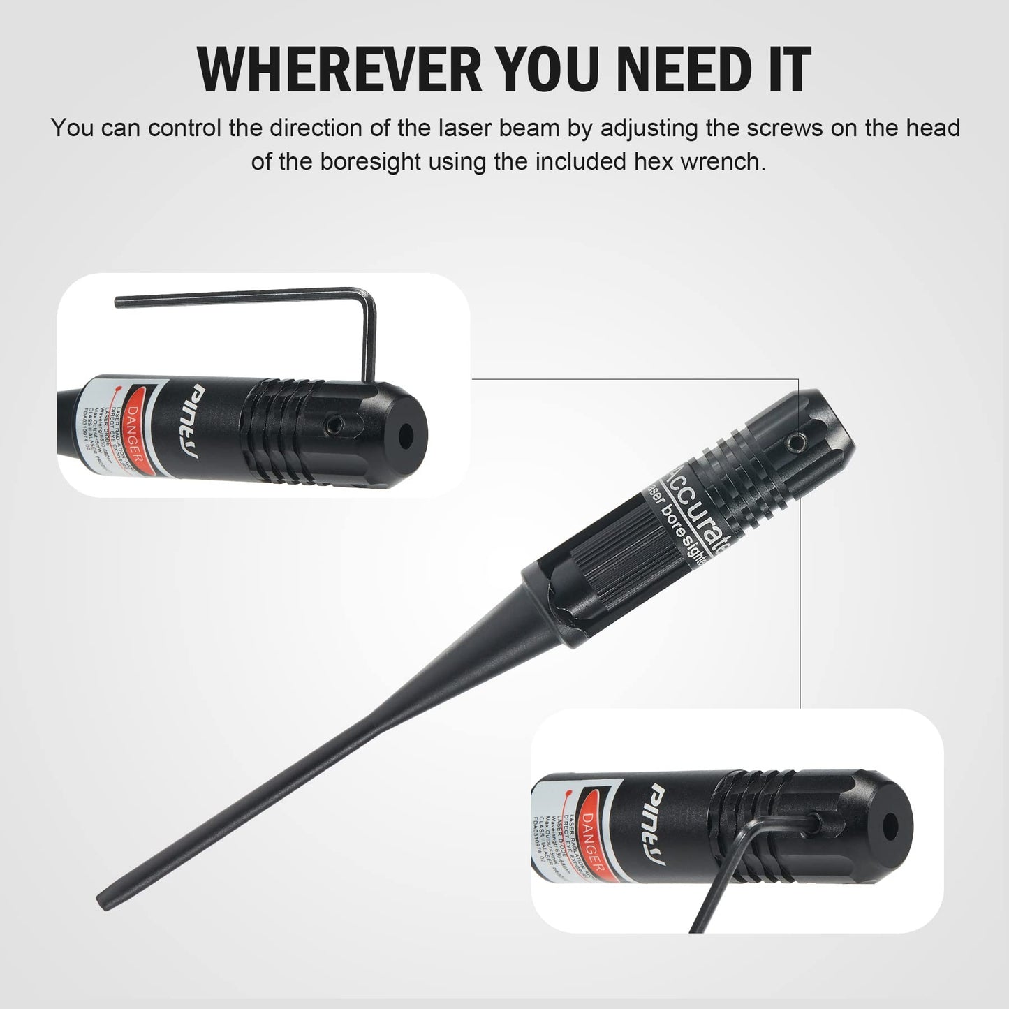 PINTY Bore Sight Laser Kit (Charging, Red Laser, 5 Adapters)