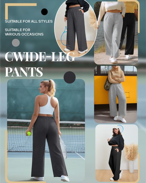 Evervibe 3 Pack Womens Plus Size Sweatpants Wide Leg Elastic High Waist Baggy Joggers Lounge Yoga Workout Pants with Pockets(Black, Light Mixed Gray, Dark Mixed Gray,XX-Large)