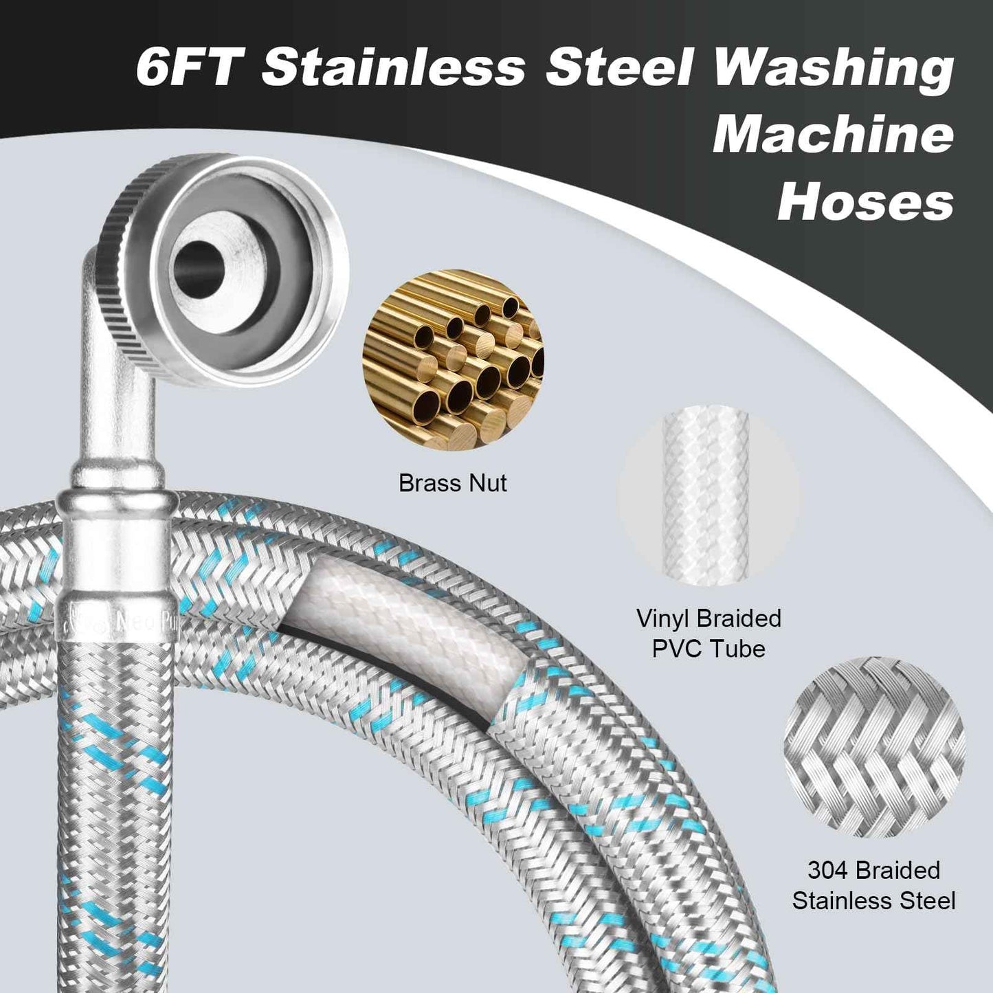 KEOKLE Washing Machine Hoses,6ft 90 Degree Elbow Washer Hoses,2pack 3/4" Stainless Steel Braided Burst Proof Water Supply Lines Universal Fit to Hot and Cold Connector