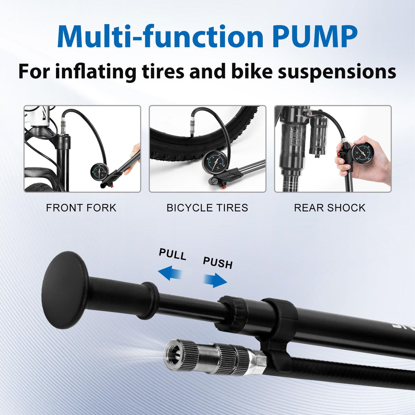 Hycline High Pressure Shock Pump with Gauge: 300 PSI Bicycle Pump for Front Fork & Rear Suspension - Mini Pump with Air Bleed for Road Mountain Bike Fits Schrader & Presta Valve - Black