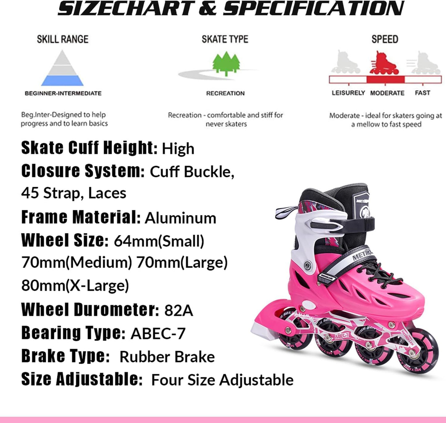 Metroller Inline Skates - Adjustable Sizes for Kids & Adults | Light-Up Wheels for Fun & Safety