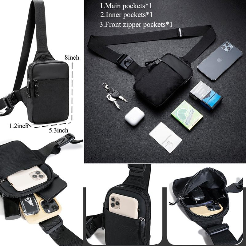Vpoofree Mini Anti Theft Sling Bag for Men and Women, Small Crossbody Sling Backpack Fanny Pack Chest Bag for Travel Sport Running Hiking