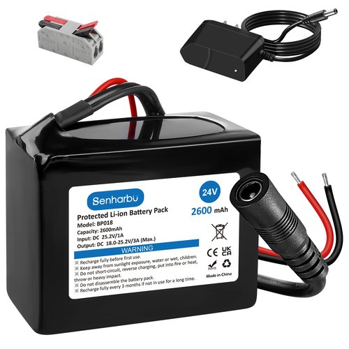 Senharbu 24V 2.6Ah Lithium Ion Battery 24 Volt Rechargeable Battery Replacement with Charger, Charging Cable, Cable Connector