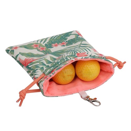 SHABIER Pu Leather Golf Pouch Bag with Drawstring Closure, Portable Golf Accessorie (Hawaiian-Style Flowers)
