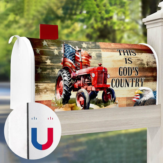 Mailbox Covers Magnetic Standard Size, Mailbox Decorations Patriotic American Eagle Tractor Flag Mailbox Wraps Accessories Independence Day US Post Letter Box Cover Outdoor Garden Decor