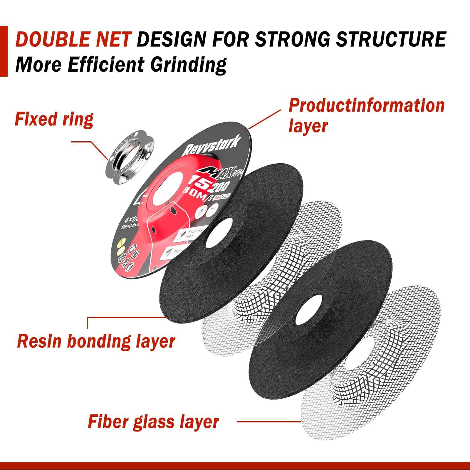 Revvstark 10 Pack Grinding Wheels 4 Inch, Grinder Wheel for General Purpose Metal & Stainless Steel, Aluminum Oxide Grinding Disc 4 in for Angle Grinder, Depressed Center 4" * 1/8" * 5/8"