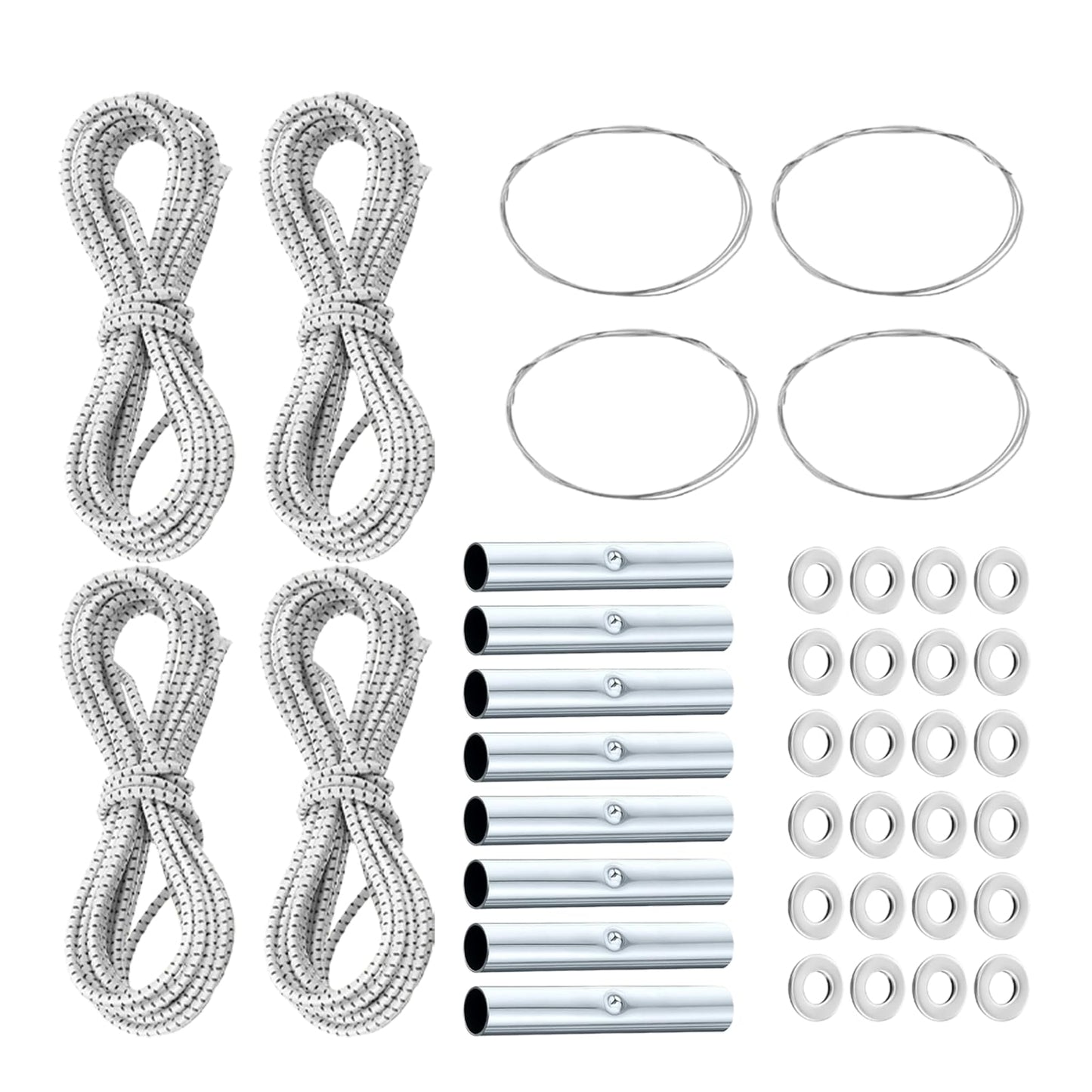 Luontgom 4 Set Tent Pole Repair Kit, Universal Nylon Tent Poles Replacement Kit with 4 Shock Cords, 24 Washers, 8 Metal Tubes and 4 Iron Lead Wire, Repair Accessories for Camping Hiking Backpacking