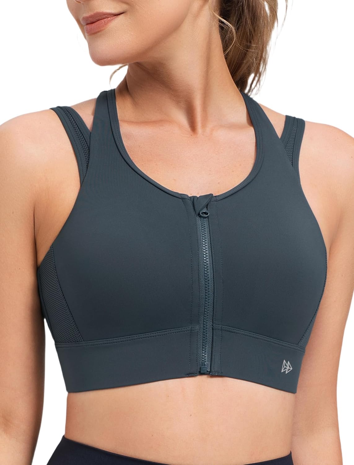 Yvette High Support Sports Bra for Women - Front Closure, Double Straps, Plus Size, Sewn-In Pads